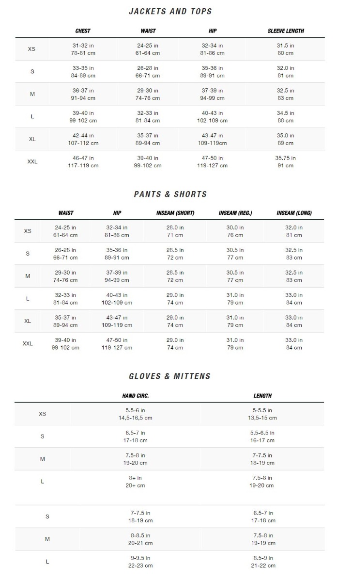 north face mens ski pants size chart